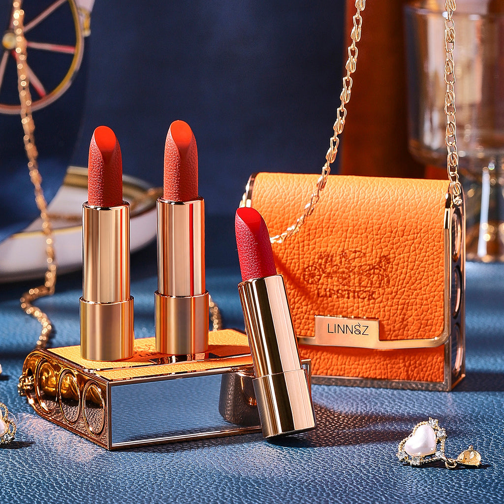 Set 3 أحمر شفاه LINNSZ — في علبة حقيبة فاخرة 💄✨